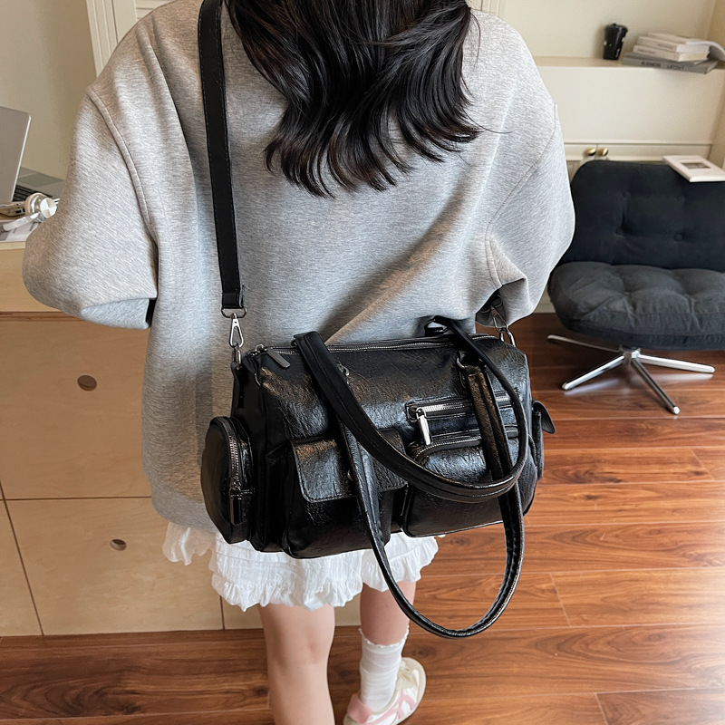 跨境复古休闲大容量托特包包女2025夏季高级感多口袋单肩斜挎包潮|undefined