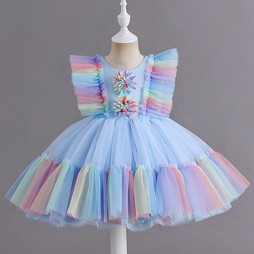 Children's dress skirt mesh puffy sleeveless princess dress flying sleeve short dress dress performance dress host dress