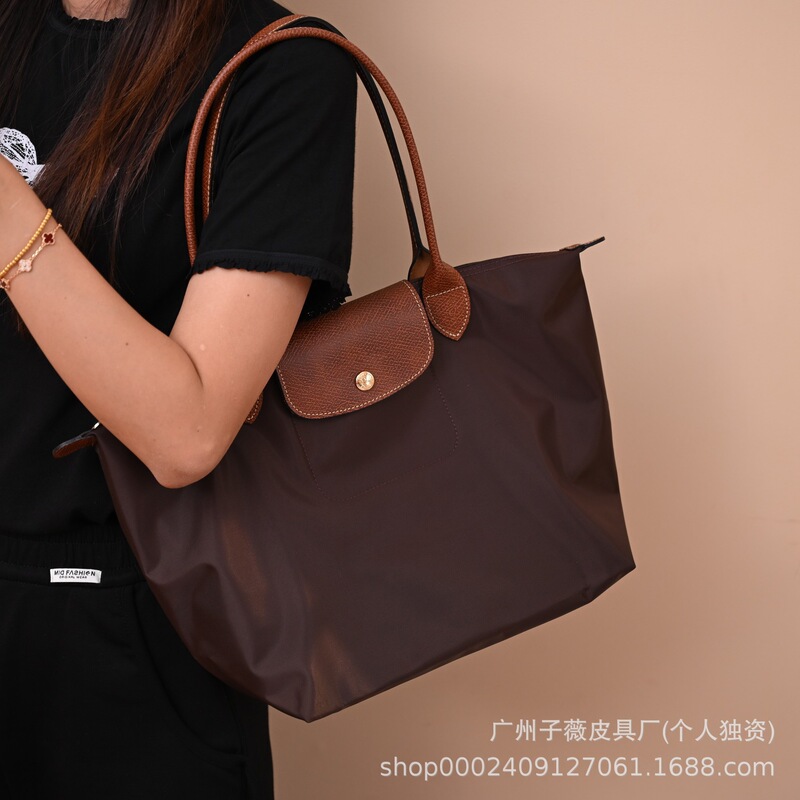 高品質 Longxiang クラシックナイロン餃子バッグ女性の大容量ポータブルショルダーバッグ軽量折りたたみトートバッグ|undefined