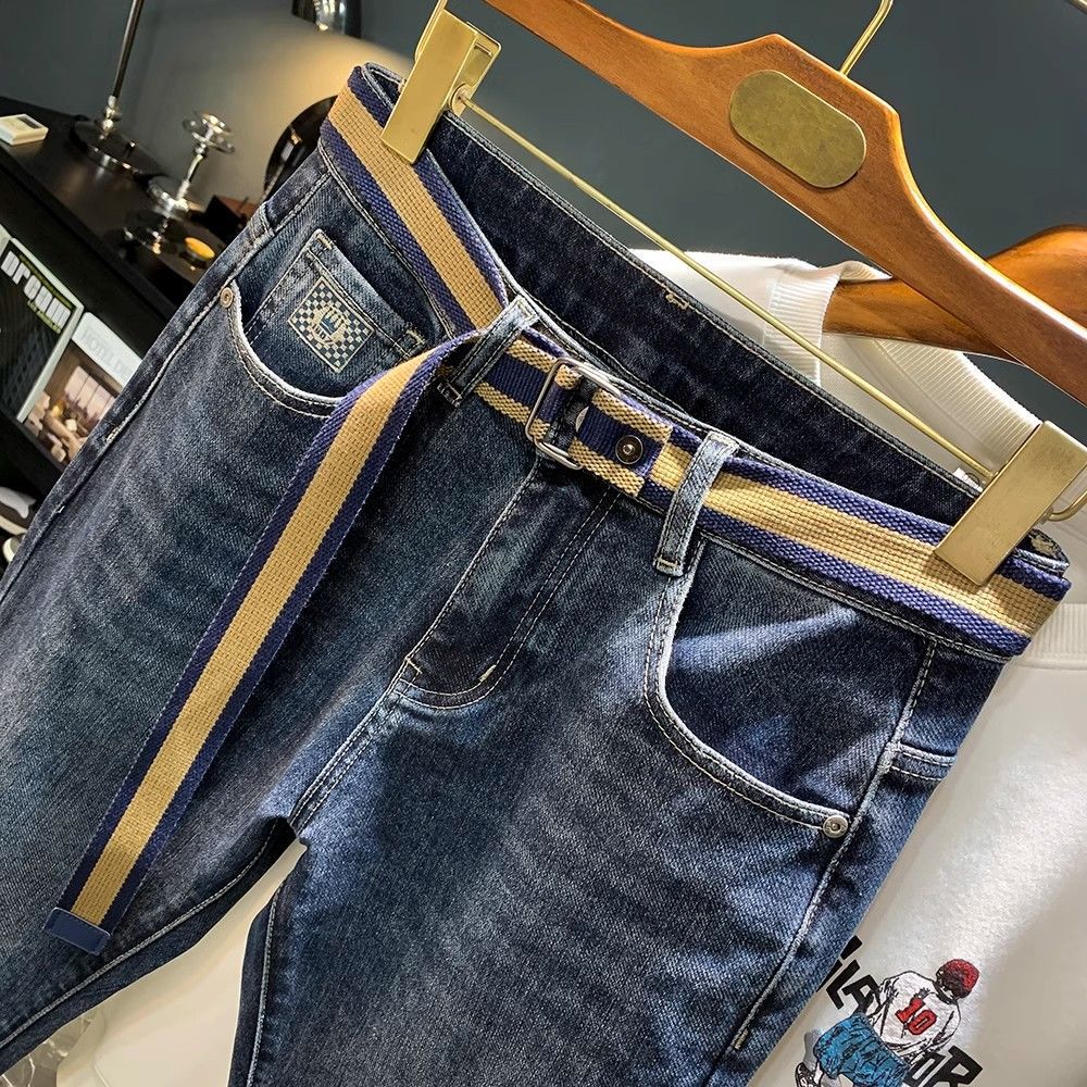 2024 Spring Jeans Men's Korean Edition Trendy Embroidery Fit Slim Straight Leg Fashion Versatile Casual Pants_mkmklike.com