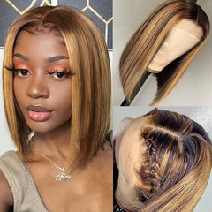Zhihong: Trendy European & American Cross-Border Wigs — Mid-Parted Bob Wigs for Women, Made from High-Temperature Silk Fiber, Full Head Style