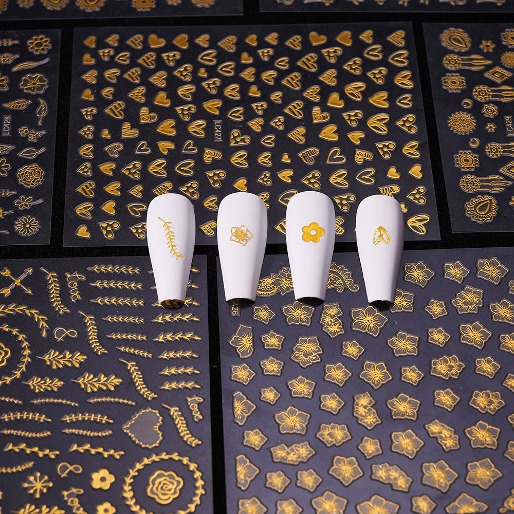 Интернет-хит: наклейки для ногтей в японском стиле с растениями, маленькие цветочные наклейки для декора ногтей, лазерные наклейки для ногтей в форме сердца, набор из 12 штук