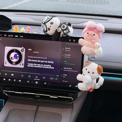 Screen Plush Toy | Car ornaments - 1-pink-pig-with-bow-tie-1-white-earphone-calico-cat-1-camera-panda-little-monster-with-glue