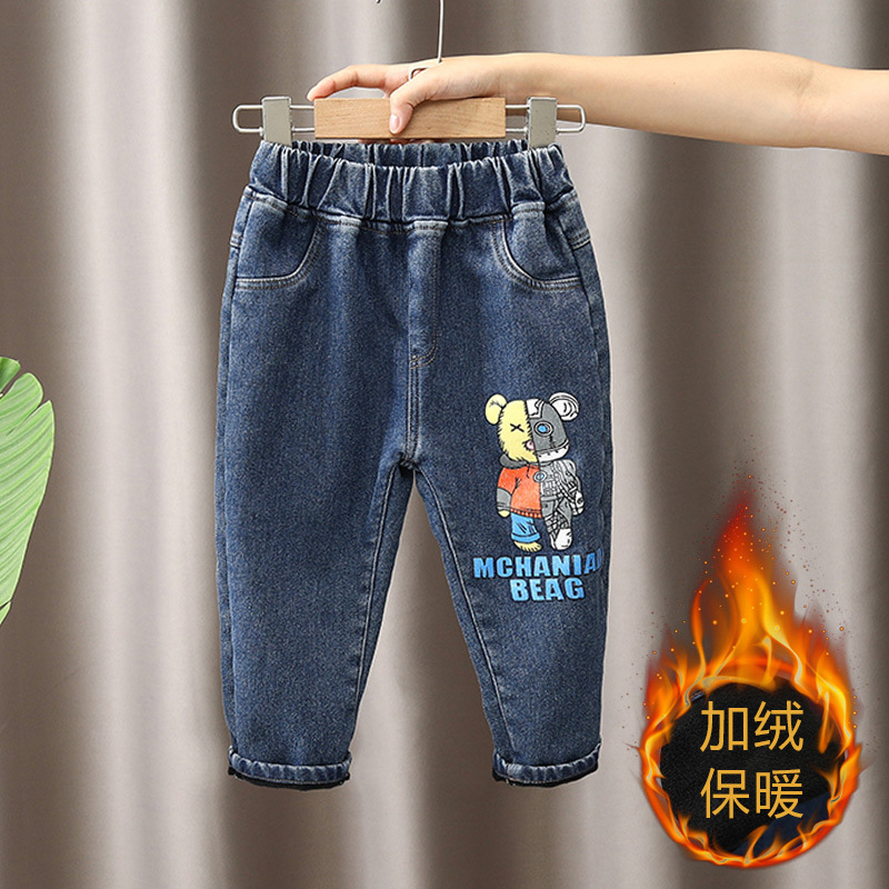 Pantalones vaqueros para niños forrados de lana otoño e invierno cálido bebé ropa de invierno para niños estilo occidental estilo coreano pantalones de terciopelo de una sola pieza de invierno para niños image 8