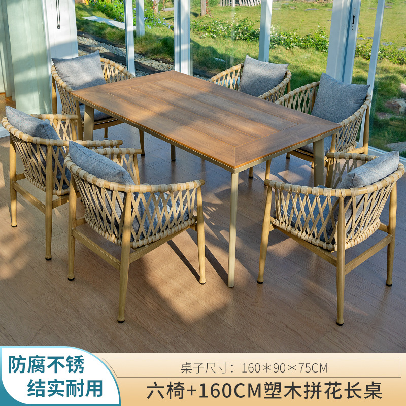 Seis sillas 160cm mesa de parquet de madera de plástico