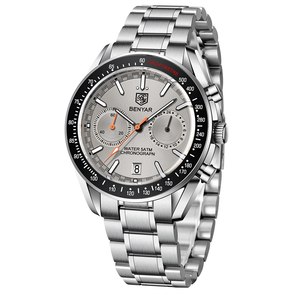 Binya benyar 5194 reloj de calendario de cuarzo luminoso impermeable cronógrafo multifunción para hombre image 8