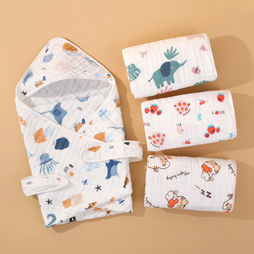 Cotton gauze baby blanket for pure cotton spring and summer newborn baby wrap, cartoon towel baby bath room supply wrap