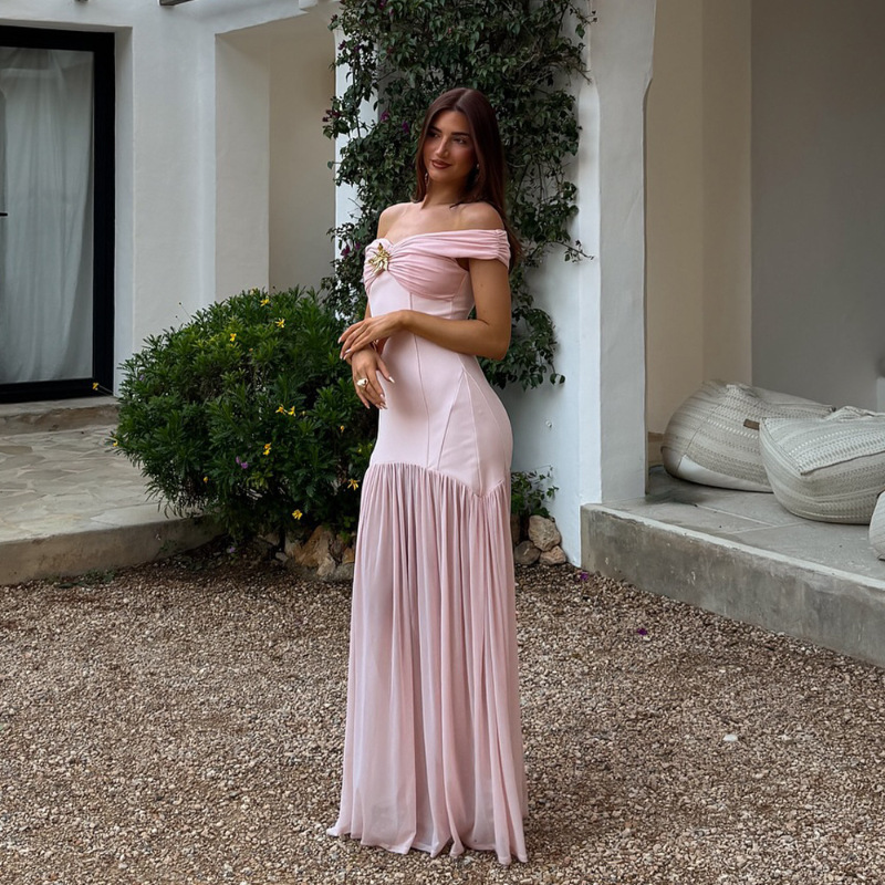 ヨーロッパとアメリカの国境を越えた対外貿易婦人服夏の新しい気質チューブトップロングスカートオフショルダーメッシュスプライシングヒップドレス|undefined