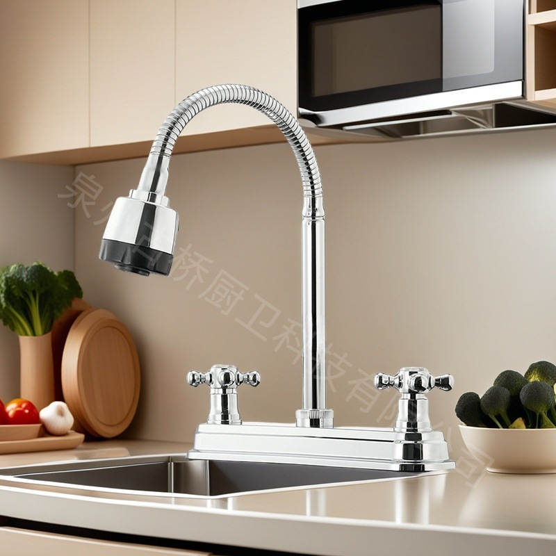Transfronterizo América del Sur 8 pulgadas doble mano plástico frío y caliente doble interfaz RV fregadero de cocina grifo giratorio de 360 grados comercio exterior image 3