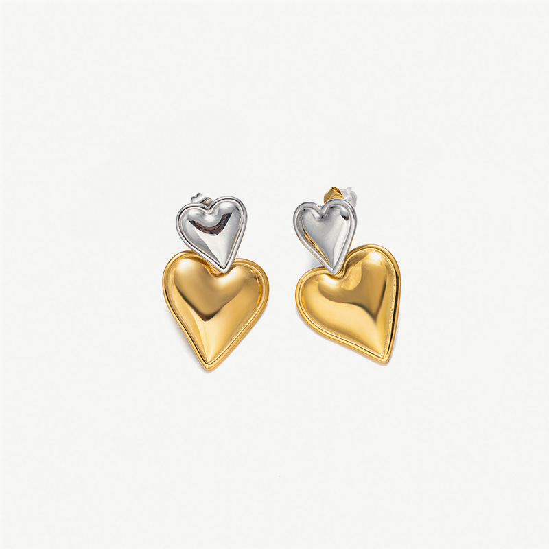Taina Omeiins amor de moda alta sensación de textura bicolor pendientes de acero inoxidable 18k oro titanio pendientes de acero para mujeres
