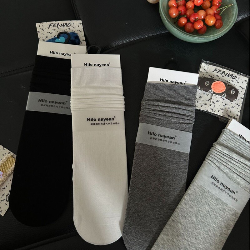 2025 Nanye New Women's Socks Spring and Summer Thin Solid Color South Korea Color Cream Stacked Socks for Women