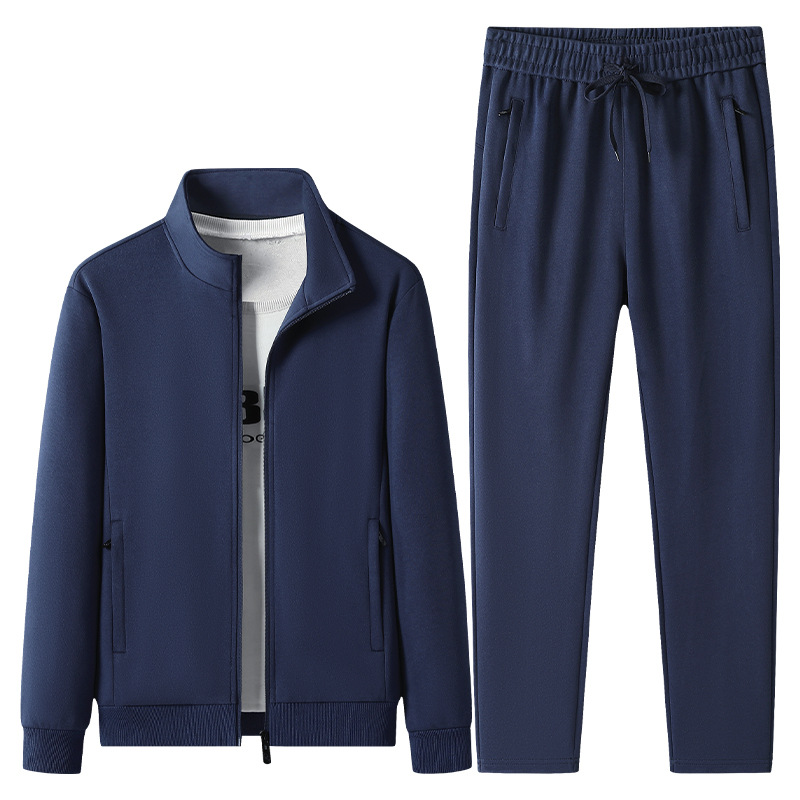 Primavera y otoño transfronterizos delgados algodón suéter conjunto de ropa deportiva casual masculina suelta de cuello de pie cardigan tamaño extra de dos piezas