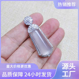 批发镀银镶嵌高冰种白玉髓吊坠无事牌平安牌轻奢时尚玛瑙玉石挂件