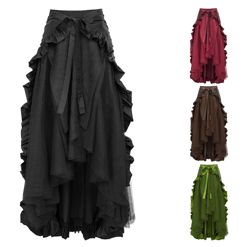 Gothic Style Irregular Ruffled Long Skirt Victorian Steampunk Pirate Skirt Cosplay Halloween Gothic Style Irregular Ruffled Long Skirt Victorian Steampunk Pirate Skirt Cosplay Halloween