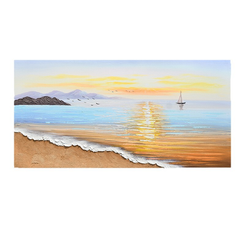 原创《旭日东升》手绘油画客厅轻奢装饰画横版海边风景肌理挂画|undefined