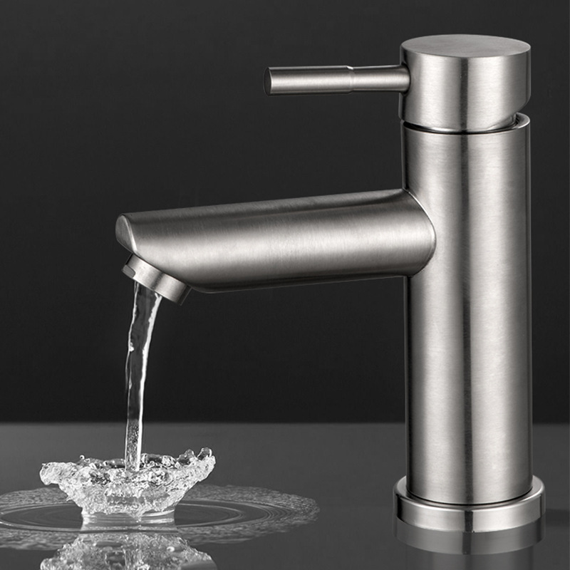 304 stainless steel face basin cold and hot water faucet, bathroom sink basin single hole stainless steel cold and hot basin faucet