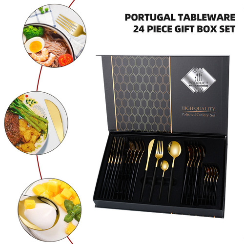 Cross-border Amazon Portuguese Spoon Stainless Steel Tableware 24-piece Cutlery Knife, Fork and Spoon Set Serves 6 Selection