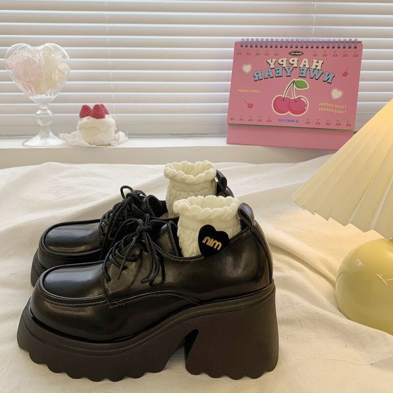 Black Chunky High-Heeled Platform Leather Shoes for Women, 2024 Spring and Autumn New Retro British Style French Loafers Black Chunky High-Heeled Platform Leather Shoes for Women, 2024 Spring and Autumn New Retro British Style French Loafers