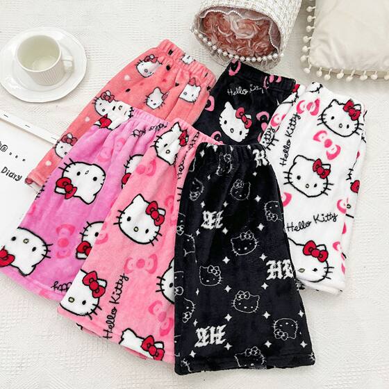 Cross-border European and American Sweet Hot Girl Wide Leg Shorts Women's Summer Cute Pajama Pants Home Pants Flannel Cartoon Casual Pants