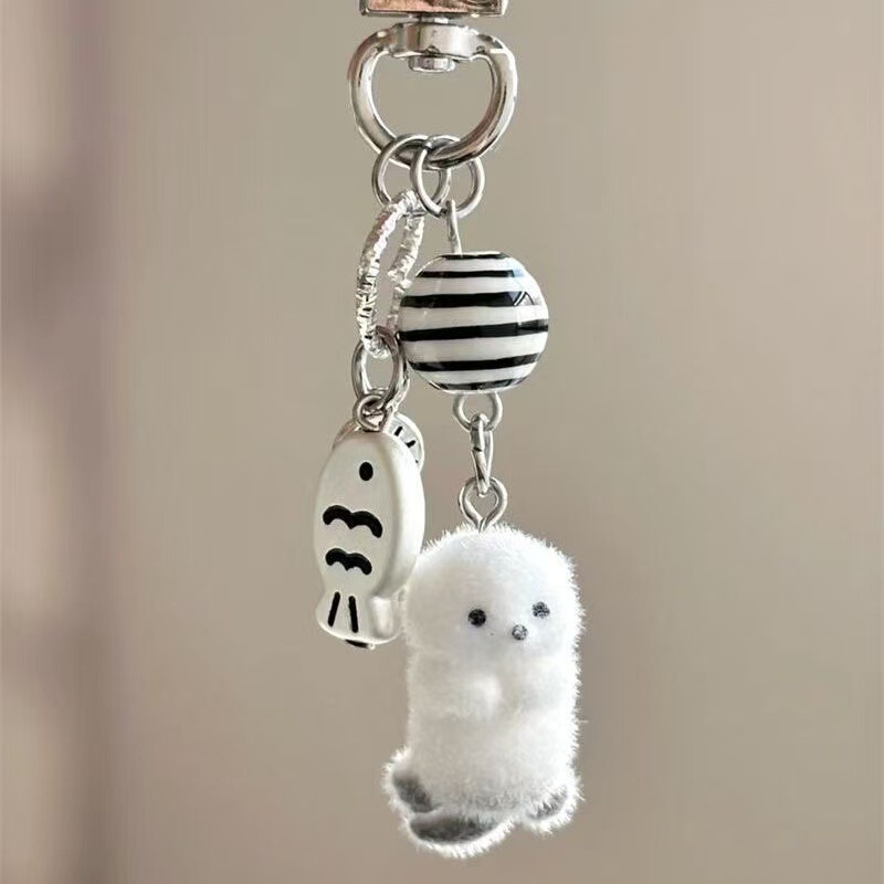 Glacier Series Flocking Cartoon Keychain Polar Bear Pendant Three-Dimensional Cute Ins Bag Gift Hanging Ornaments