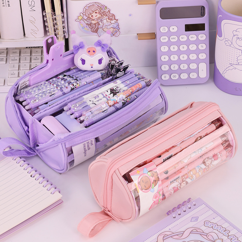 Estuche para lápices transparente con cilindro en la temporada escolar, caja de lápices multifuncional de alto valor para estudiantes de primaria y secundaria, caja de papelería de gran capacidad