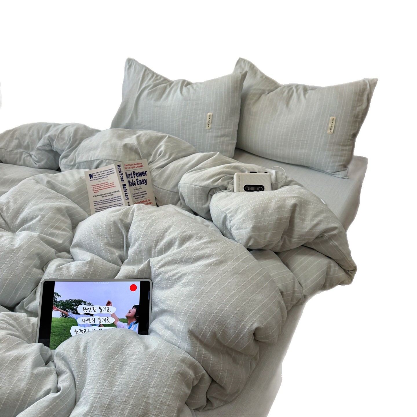 Minimalist Plain Linen Bed Sheet Set For Student Dormitory Room_voghion.com