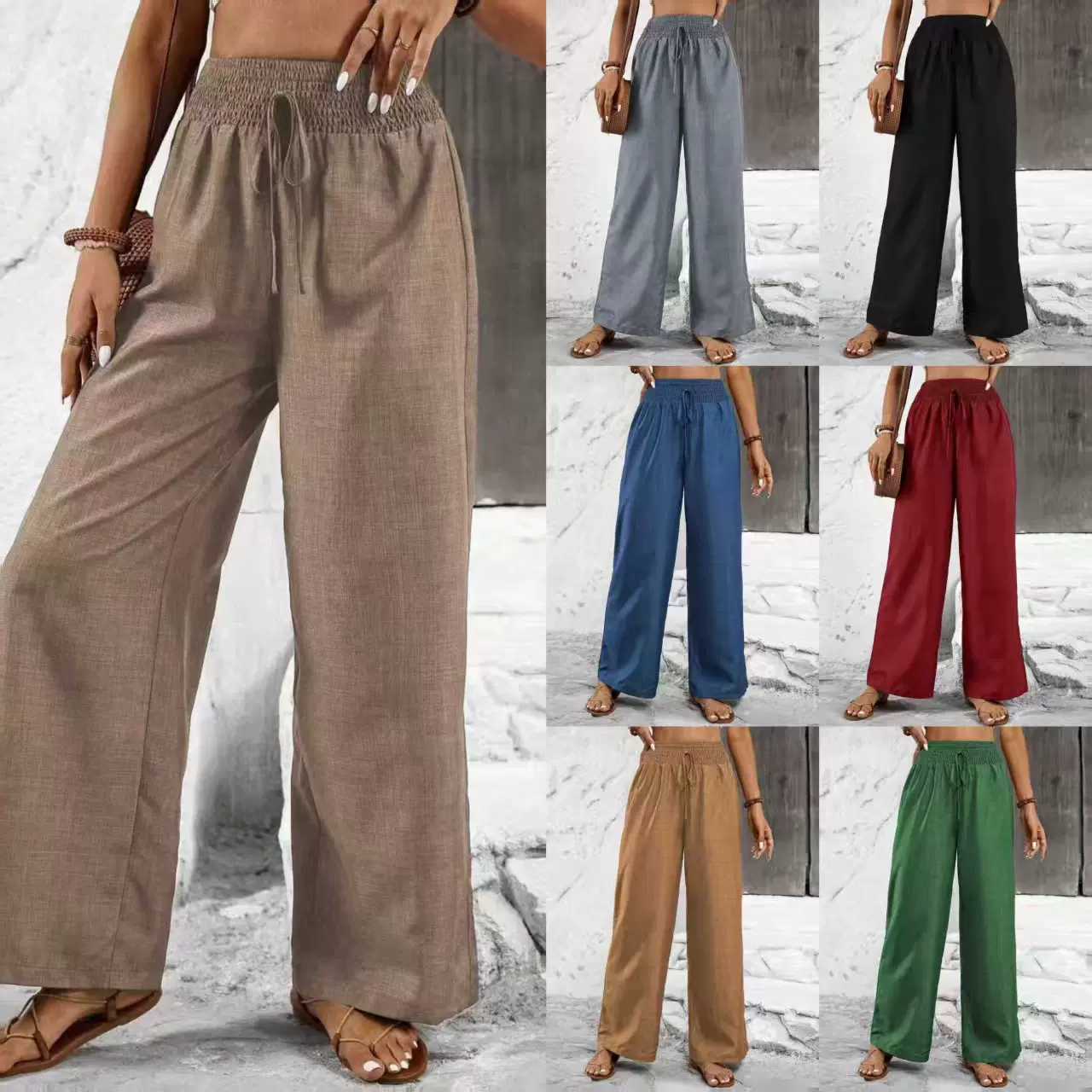 2025跨境女装亚马逊独立站直筒裤复古休闲裤高腰百搭显瘦长裤西装