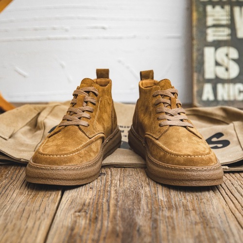 Autumn and Winter Genuine Leather High-Top Board Shoes for Men, Korean Style Trendy Casual Suede Men's Shoes, Vintage Mid-Top Sanding Martin Boots