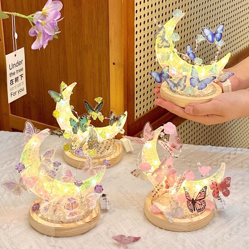 Butterfly Moon High-End Luxury Night Light, Fresh and Luminous Toy, Bedroom and Living Room Decorative Light, Warm Light, Handmade DIY