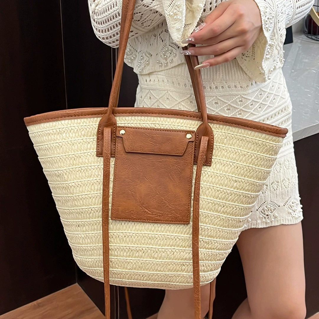 约姿 Straw вместительная плечовая сумка, пляжная корзина через плечо