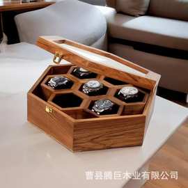 新款木质六角形首饰盒男士手表收藏盒翻盖式亚克力蜂窝型储物盒