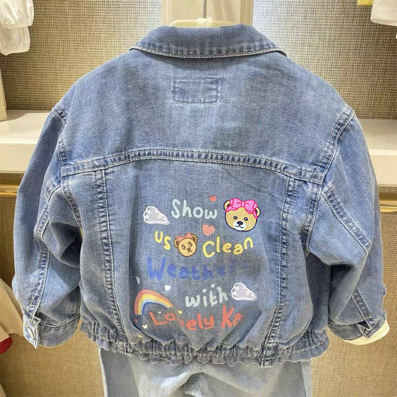Girls Denim Tops Spring and Autumn 2025 New Korean Style Back Printed Girls Tops Children's Autumn Tops
