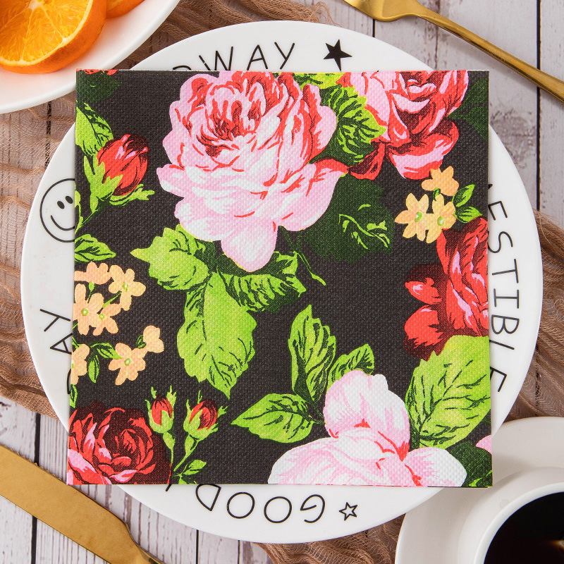 Cross-border party tissue paper, native wood pulp colored printed western restaurant decorative napkins, daily necessities paper, manufacturer wholesale