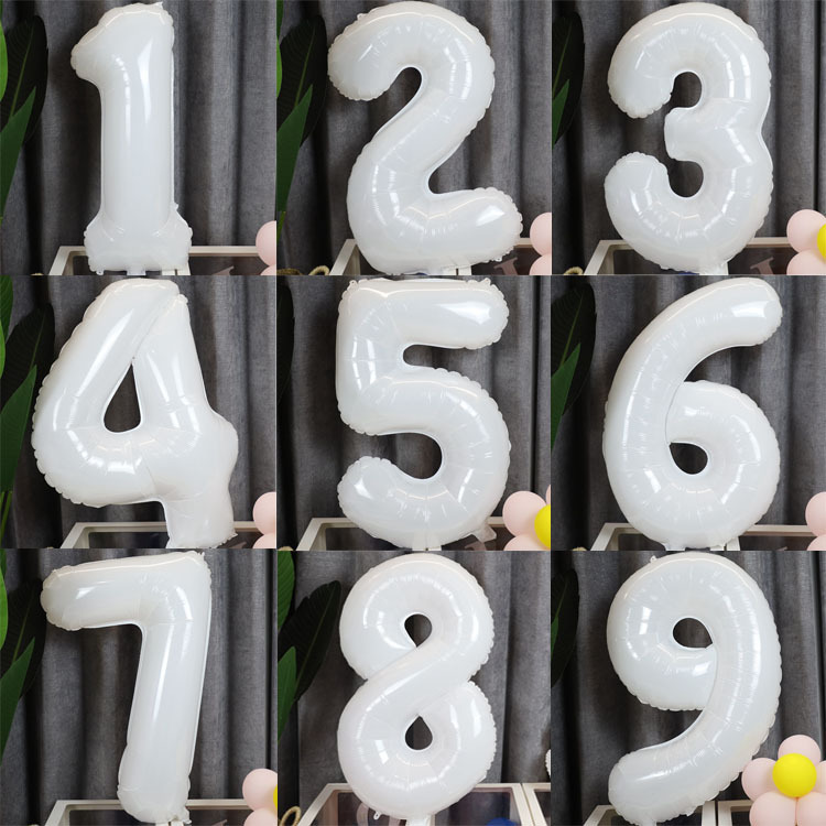 32inch White Number Balloons, Same Style as on Instagram and Xiaohongshu, Simple Birthday Party Decoration, Large Aluminum Foil Balloons, Instagram Style