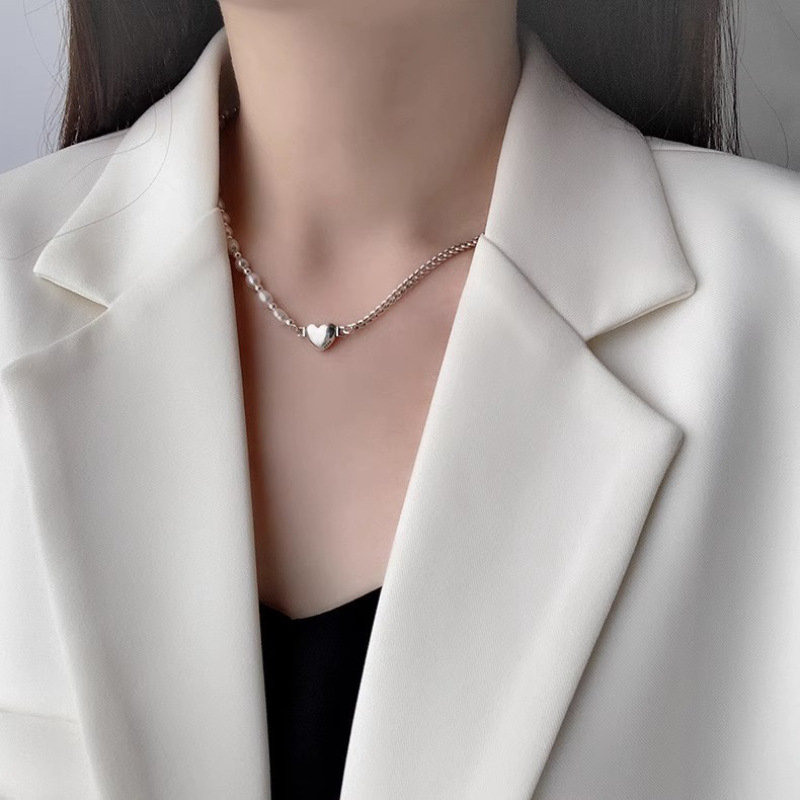 Pearl Double Heart Necklace Women's Fashion Temperament Commuter All match High grade Necklace Clavicle Chain_senzul.com