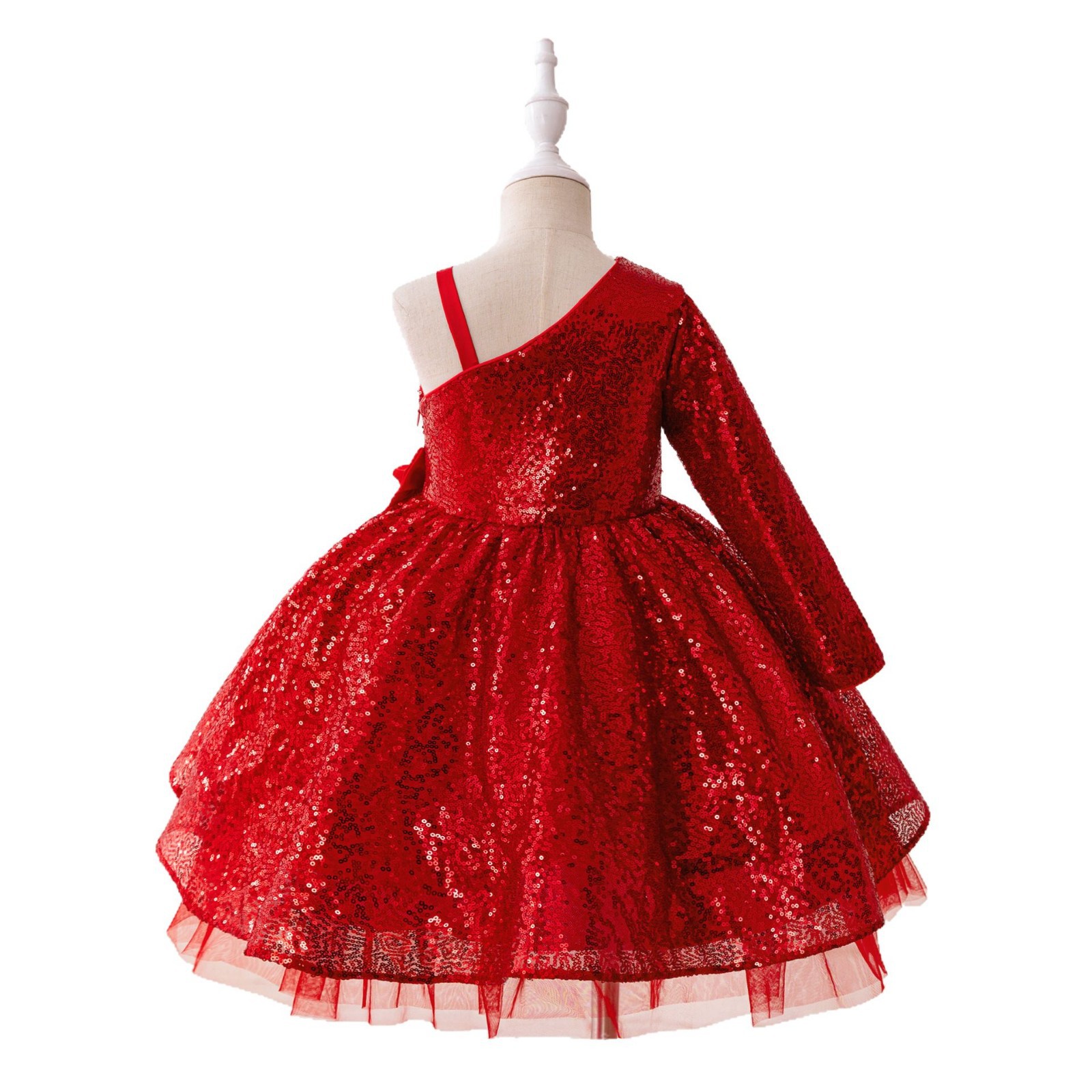 Nuevo vestido transfronterizo, hombros inclinados, lentejuelas, tutú, vestido de fiesta para niñas, vestido de princesa, vestido de fin de semana para bebés, vestido de noche