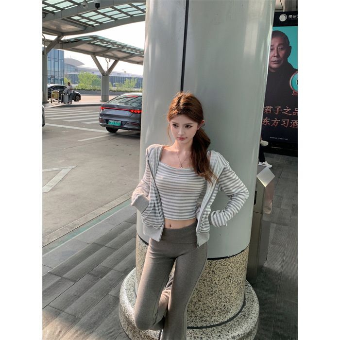 板栗可可 '韩女设定'白色连帽上衣女薄款春秋小个子短款卫衣外套|undefined