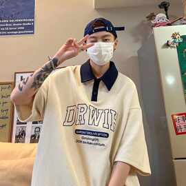 美式华夫格短袖polo衫男夏季薄款潮牌宽松上衣ins潮流百搭半袖T恤