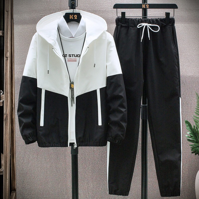 Spring and Autumn Leisure Sports suit Men's Trendy All-match Long-sleeved Sweatshirt Jacket Men's plus size Youth Class Clothes Two-piece Set Spring and Autumn Leisure Sports suit Men's Trendy All-match Long-sleeved Sweatshirt Jacket Men's plus size Youth Class Clothes Two-piece Set