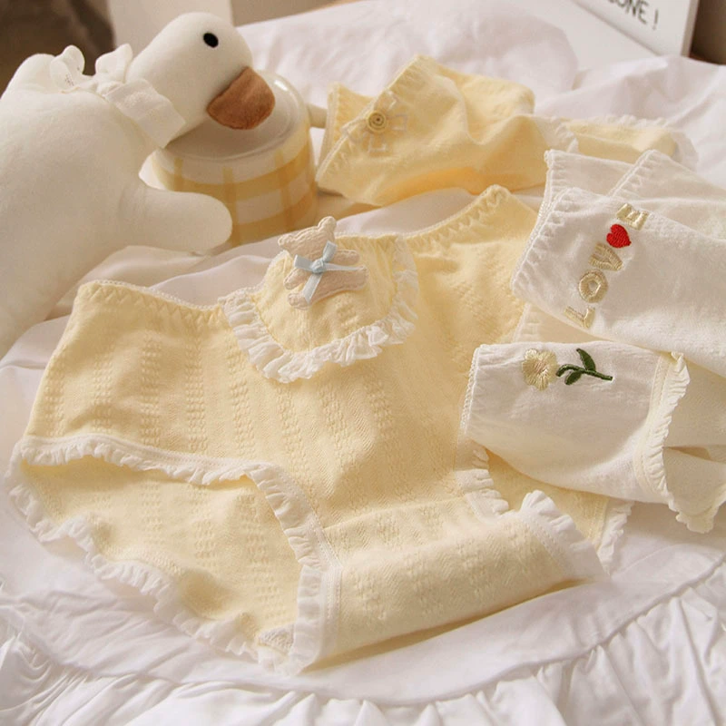 Гусиный желтый кремовый медведь # трусики женские хлопковые антибактериальные промежности