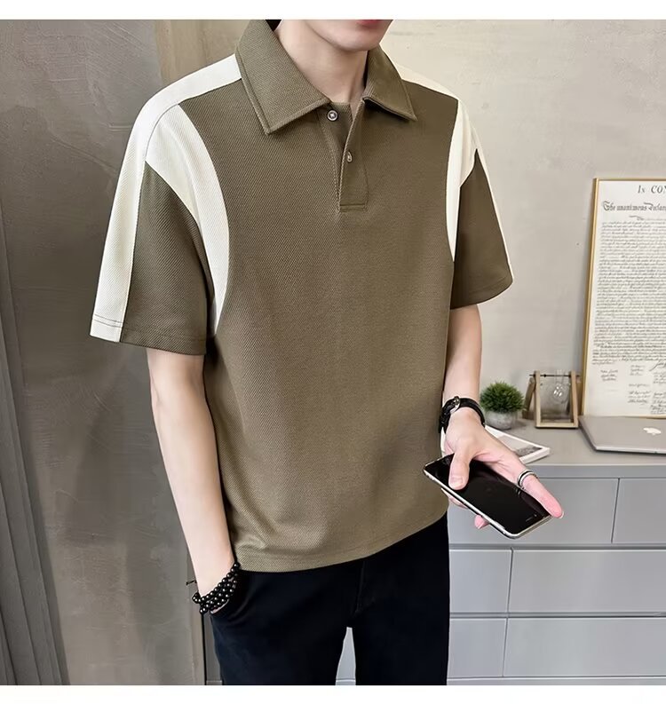Herren Patchwork Polohemd Atmungsaktives Baumwoll Casual Shirt_voghion.com