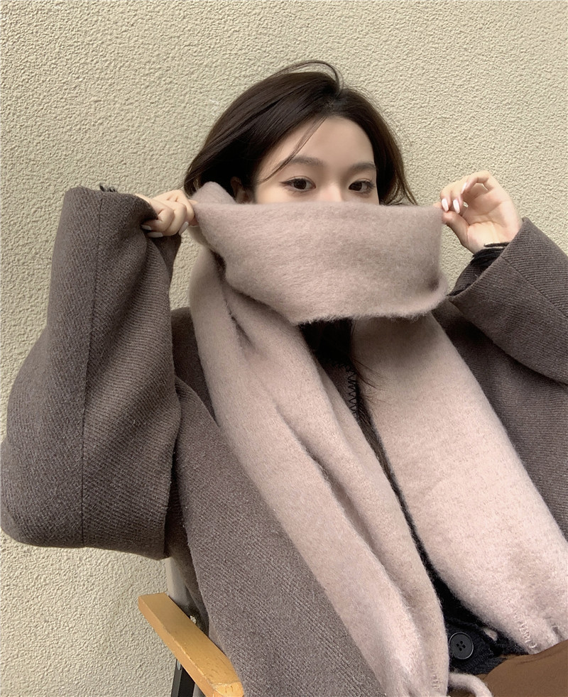 Mohair de couleur unie pour filles 2023 automne et hiver nouvelle version coréenne polyvalente étudiant i mitation cachemire châle chaud_voghion.com