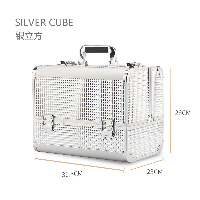 Caja de maquillaje profesional a prueba de agua a prueba de polvo, maleta de aleación de aluminio, caja de almacenamiento de herramientas de manicura de gran capacidad de diseño en capas