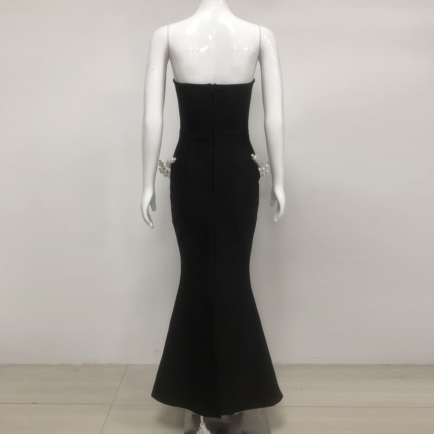 Summer Pearl Tube Top Retro Multi Layer Pearl Sleeveless Bandage Maxi Dress