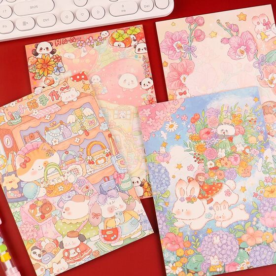 A5 Illustration Wind Shot Paper Double-sided Different-sided Printing Letter Paper Original High Color Value Hand Account Message Book Tearable Notebook
