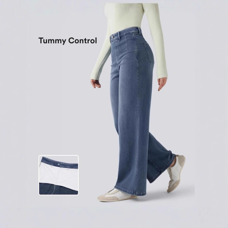 European and American Cross-Border Style Commuter Fashion Solid Color High-Waisted Washed Jeans Versatile Casual Loose Straight Pants