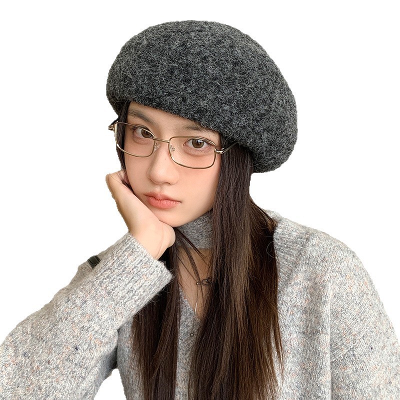 韩版灰色贝雷帽子女秋冬季羊毛混纺复古百搭显脸小画家帽2025新款|undefined