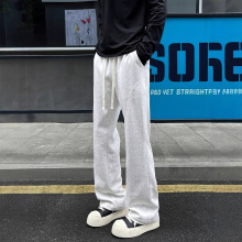 美式斜切弯刀卫裤男秋季潮牌cleanfit修身微喇裤重磅休闲运动长裤