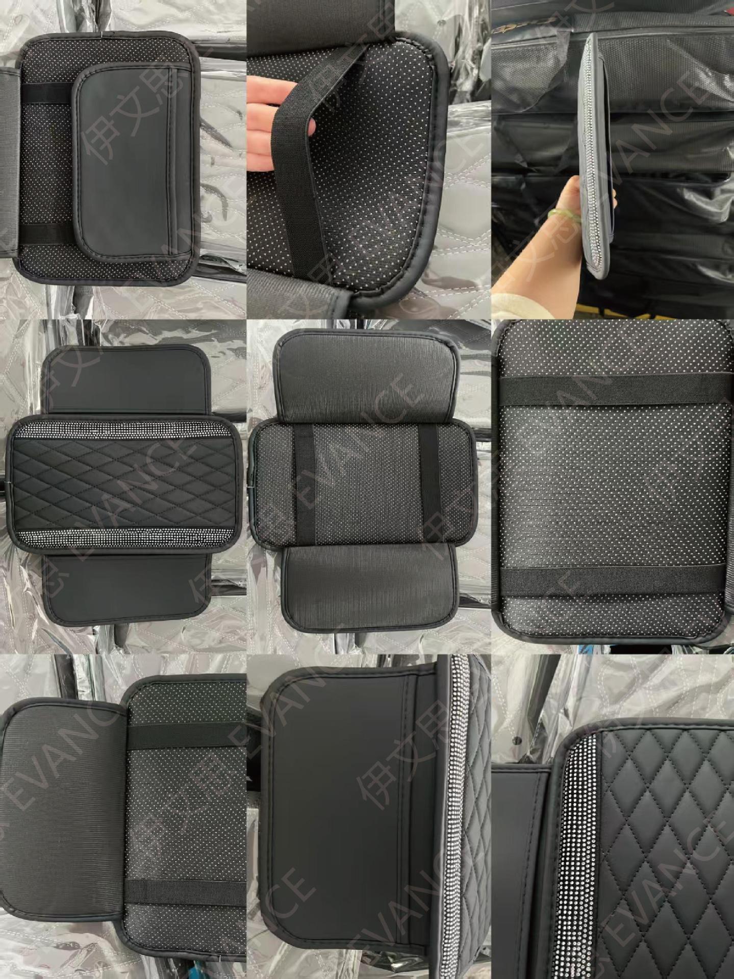 Cross-Border Leather Armrest Box Cushion with Rhinestones, Universal Diamond-Patterned Car Storage Armrest Box Pad