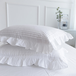 Foreign Trade Export Pure Cotton Twill Pillowcases, a Pair of Korean Ruffled White Princess Style Pillowcases on Sale